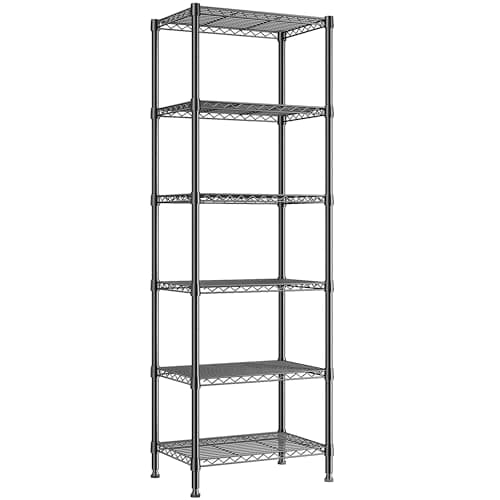 Image of Cliporix 6-Tier Metal Shelving Unit, 40W x 30D x 160H cm Narrow Storage Shelves, 120kg Tall Standing Shelf Units, Adjustable Shelves & Levelling Feet for Kitchen, Bathroom, Any Gap, Easy to Assemble