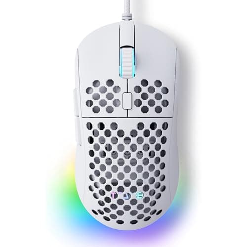 Image of Dierya x TMKB Falcon M1SE Gaming Mouse, 12800DPI Optical Sensor, 6 Programmable Buttons, Customisable RGB Lighting, Ergonomic & Lightweight Honeycomb Design for PC/Laptop/Mac - USB Wired - Matt White
