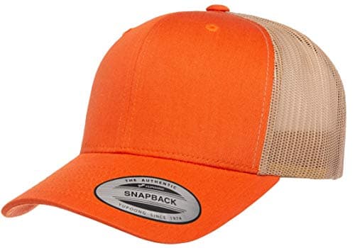 Image of Yupoong YP Classics Retro Trucker Cap 2-Tone Hat, Rustic Orange/Khaki, One Size