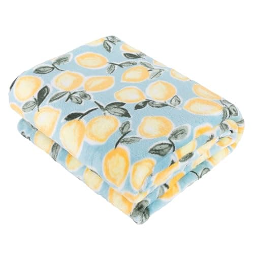 Image of furn. Lemons Throw – Soft Fleece Citrus Print Blanket (Blue – 130x150cm)