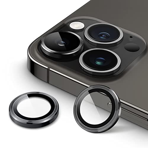 Image of JETech Camera Lens Protector for iPhone 14 Pro 6.1-Inch and iPhone 14 Pro Max 6.7-Inch, 9H Tempered Glass Metal Individual Ring Cover, HD Clear, 1 Set (Space Black)