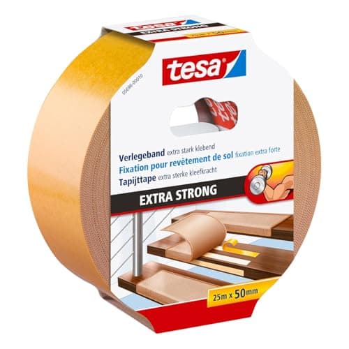 Image of tesa Flooring Tape Extra Strong Adhesive - Double Sided Adhesive Tape for Laying Carpet and PVC Flooring - Double Sided Adhesive - 25 m x 50 mm