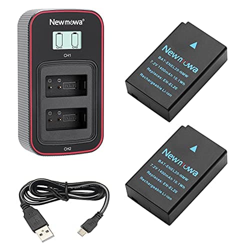Image of Newmowa EN-EL20 Replacement Battery (2 Pack) and Smart LCD Display Dual USB Charger for Nikon EN-EL20,EN-EL20a,Nikon 1 J1,1 J2,1 J3,1 S1,1 V3,Coolpix A,P1000 and Blackmagic Pocket Cinema Camera