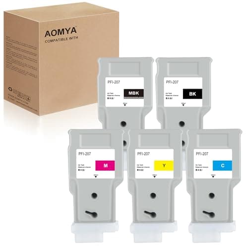 Image of 5 Pack PFI-207 Compatible Ink Cartridge Replacement for Canon imagePROGRAF iPF680 iPF685 iPF780 iPF785 Printer,PFI207 Pigment Ink Tank PFI-207MBK PFI-207BK PFI-207C PFI-207M PFI-207Y
