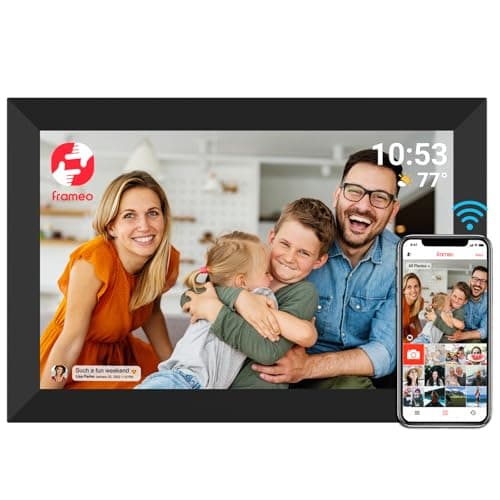 Image of FRAMEO Smart Digital Picture Frame WiFi Cloud 10.1 Inch HD 1280x800 IPS Touch Screen Digital Frame with 16GB Storage Easy Setup to Share Photos or Video via Frameo APP Auto-Rotate Wall Mountable Black