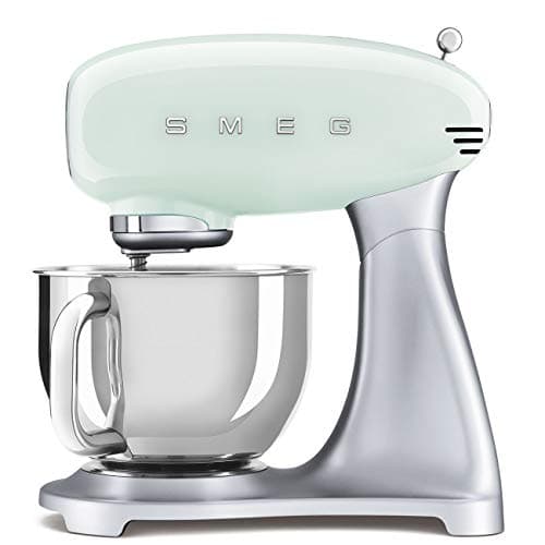 Image of Smeg SMF02PGUK Retro 50's Style Stand Mixer with 4.8L Stainless Steel Bowl, Safety Lock, 10 Variable Speeds, 800W, Pastel Green
