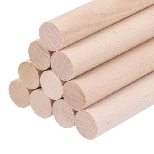 Image of sourcing map Wooden Dowel Rods, 15mmx100mm Round Wooden Rod Unfinished Solid Wood Sticks Crafts Wand for Arts Decoration, Craft and DIY Projects Wand,Pack of 10