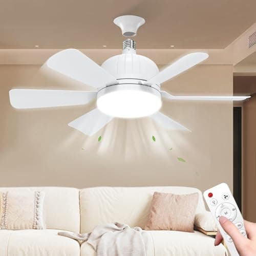 Image of OUWEWIN Ceiling Fans with Lights and Remote, 46cm Ceiling Fan Light Bulb Bayonet Fitting with 6 Blade, 3 Speed Timing, E27 Ceilings Lamp Fan for Bedroom, Living Room, Kitchen