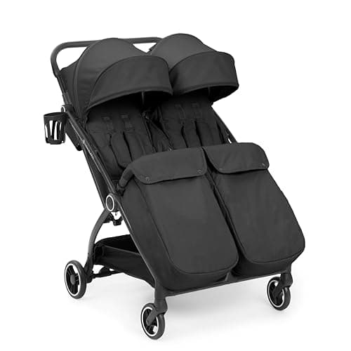 Image of Ickle Bubba Aries Double Max Auto-Fold Stroller (Graphite Grey) – Slim & Lightweight 10.5kg Twin Pushchair, One-Hand Fold, Adjustable Seats, Ventilated Sun Visors, Raincover, Footwarmers & Cupholder
