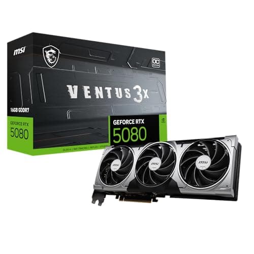 Image of msi Gaming RTX 5080 16G Ventus 3X OC Graphics Card (16GB GDDR7, 256-bit, Extreme Performance: 2655 MHz, DisplayPort x3 2.1a, HDMI 2.1b, NVIDIA Blackwell Architecture)