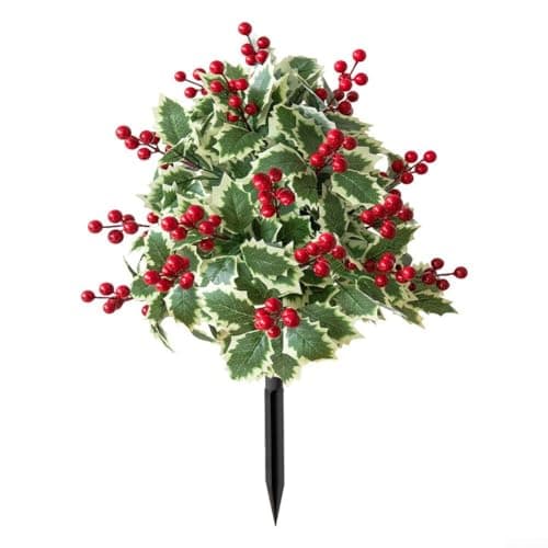 Image of HEBEOT Christmas Artificial Red Berry Plant Stake Outdoor Faux Potted Decoration Christmas Decor Tree Decorations Crafts Wedding Holiday Season Winter Décor Home Decor