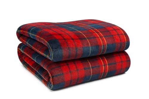 Image of Adore Home Check Flannel Fleece Throw Blanket 150x200cm Soft Warm Tartan Double Bed Sofa, Red & Blue