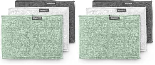 Image of Brabantia - Sinkside Microfibre Cleaning Pads - Sponge & Microfibre - Machine Washable - Absorbs 7 Times its Own Weight - for Cleaning Dishes, Counters & Mirrors - Set of 3 - Jade Green (Pack of 2)