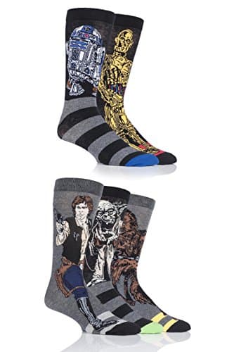 Image of SockShop Men's 5 Pair Star Wars Yoda, Chewbacca, C3P0, R2-D2 and Han Solo Socks 11-13 Mens Assorted