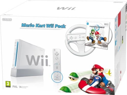 Image of Nintendo Wii Console (White) with Mario Kart: Includes White Wii Wheel and Wii Remote