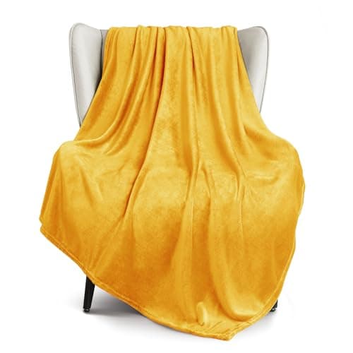 Image of Exclusivo Mezcla Extra Large Fleece Throw Blanket for Couch, Sofa, 300GSM Super Soft and Warm Blankets, Mustard Yellow Throw All Season Use, Cozy, Plush, Lightweight, 127x178 CM