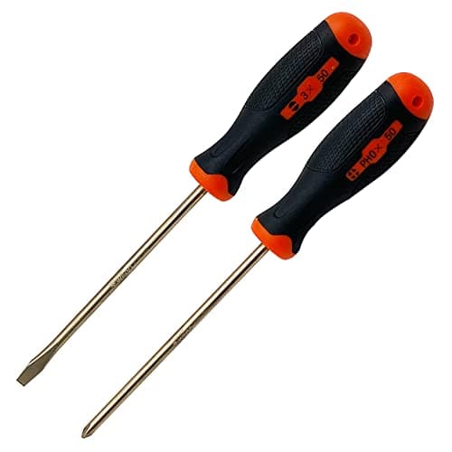 Image of WEDO 2-Piece Non-Sparking Screwdriver Set,Flat Head 3X50mm,Phillips Head PH0 50mm,Aluminum Bronze,Fiberglass Handle