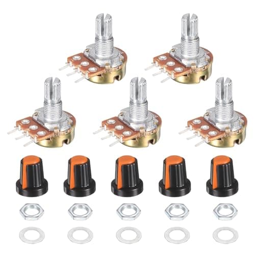 Image of sourcing map 5 Set WH148 1M Potentiometer Kit, Ohm Variable Resistor Linear Taper Adjustable Rotary Potentiometer for Audio Applications Devices with Plastic Knobs Nuts and Washers, Orange