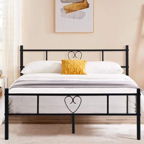 Image of buybyroom Small Double Bed Frame, 4ft Metal Bed Frame with Headboard, Footboard and Solid Steel Slats Support, 80cm Height, Fit for 120 x 190 cm Mattress, Black