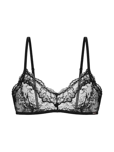 Image of DORINA Origins Non-Padded Bralette, Wireless Lace Design, Adjustable Straps, Mesh Back, Bow Detail, Black