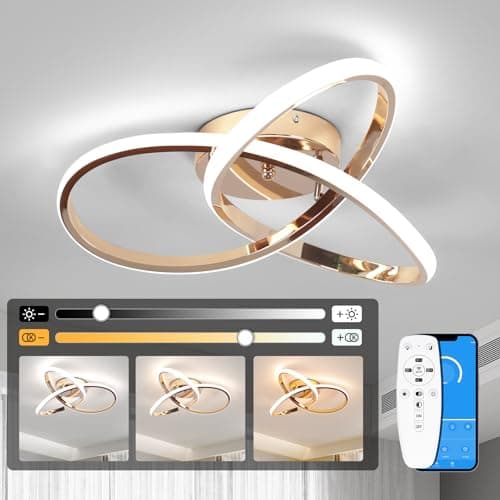 Image of EIDISUNY Led Ceiling Light Dimmable, Modern Lamp with Remote Control, Minimalist Lights for Bedroom, Kitchen, Living Room, Office, Hallway - 42W, Rose Gold, 40cm, 3000K-6000K