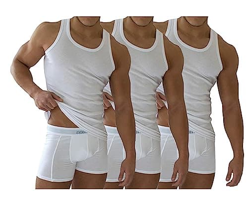 Image of 3PK Mens Sleeveless Vests 100% Cotton Gym Top Summer Training Gym Bodybuilding Tank Tops Basic Plain Colour Casual Undershirt (XL) White