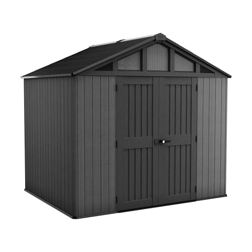 Image of Keter Stronghold 10x8 Garden Shed – Grey | Steel-Reinforced Evotech Resin | Extra-Wide Double Doors (152.5cm) | Skylights + Windows | Ventilated & Weatherproof | Maintenance-Free Storage