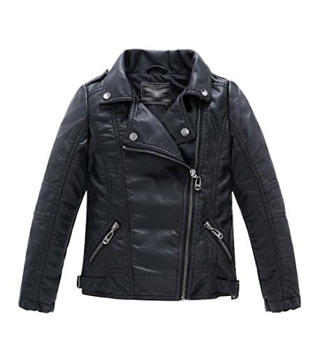 Image of YoungSoul Boys Faux Leather Biker Jacket Zipper Motorcycle Coats Spring Autumn Outerwear Black 13-14 Years/Size 160