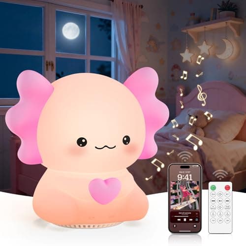 Image of Elixoria Kids Night Light with Wireless Speaker, Portable 7 Colors Dimmable Warm Touch Night Lamp with Remote Control, White Noise Machine for Baby Sleeping with Night Light