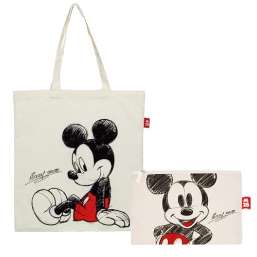 Image of Superdiver Mickey Mouse Shopping and Clutch Bag Set – Officially Licensed Disney – Cotton and Polyester – Ideal for Daily Use or Gift – 37x41 cm and 22.5x16 cm