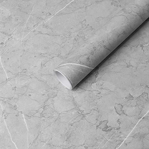 Image of Hode Grey Marble Vinyl Wrap for Kitchen Cupboards Furniture, Sticky Back Plastic Roll Worktop Vinyl Covering, Self Adhesive Wallpaper Contact Paper Furniture Stickers 30x300cm