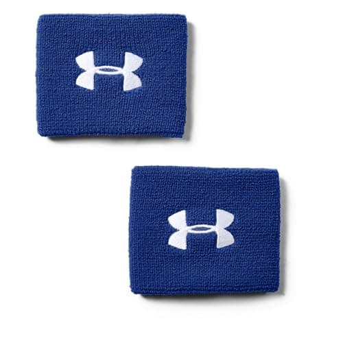 Image of Under Armour UA Performance Wristbands, Wristband in a Set of 2, Wrist Sweatband Men, Blue (Royal/White (400)), one size
