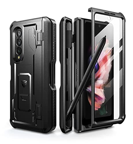 Image of Dexnor for Samsung Galaxy Z Fold 3 5G (2021) Case, Full-Body Dual Layer Rugged Case with Built-in Screen Protector & Kickstand & S Pen Slot - Black