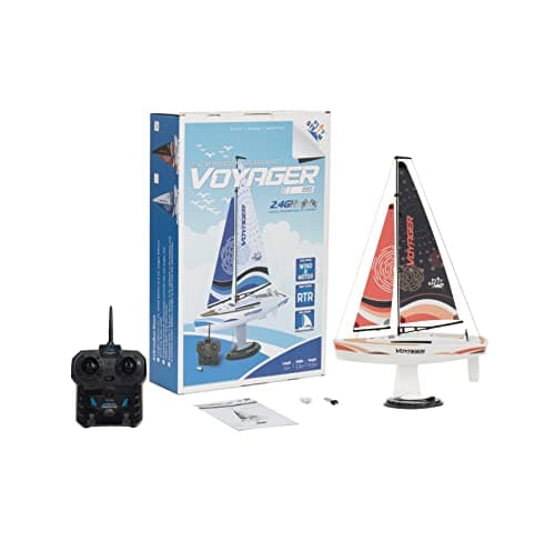 Image of PLAY STEAM Voyager 280 2.4GHz RC Motor Powered Sailboat in Red - 17.5" Tall