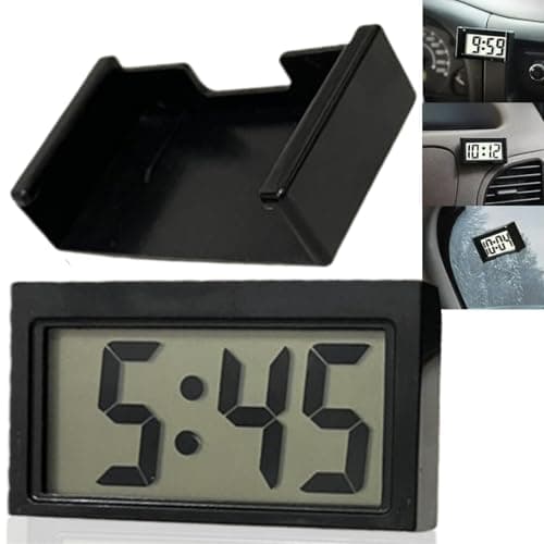 Image of Mini Car Clock Small Digital Clock,Mini Battery Powered Clear LCD Desk Cl/ock with Sticky Stand for Car Dashboard,Portable Di/gital Clo/cks,Self-Adhesive Stand Di/gital Cl/ock,Easy To Read#Black