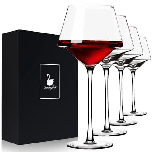 Image of Swanfort Red Wine Glasses Set of 4, 460ml Elegant Long Stem Wine Glasses in Gift Box, Premium Glassware for Wedding, Anniversary, Birthday Gifts
