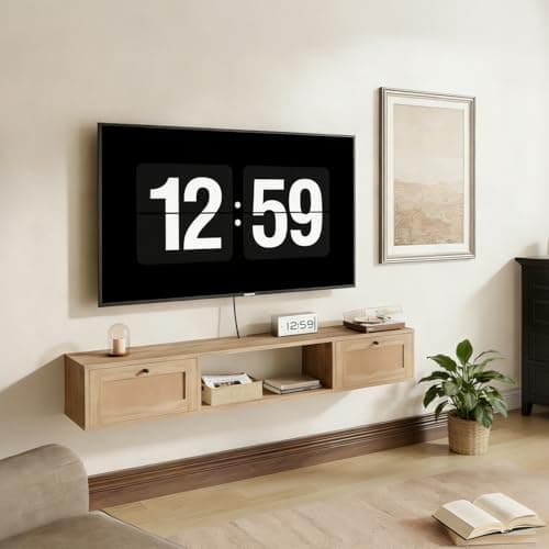 Image of DSNAPE Floating TV Stand, Wall Mounted TV Unit for TVs up to 67 Inches with 2 Cabinets, Entertainment Center TV Console for Under TV Large Storage (Oak, 145CM/57.1")