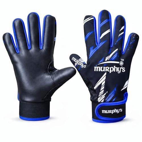 Image of Murphy's Vision Gaelic Gloves, GAA Premium Latex Grip, Ventilated Finger Inset, Adjustable Wrist Strap, Wet Weather Ball Control, Black/White/Blue, 9 - Medium