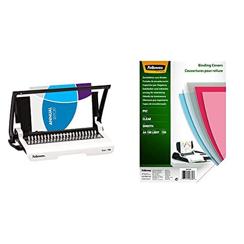 Image of Fellowes Star A4 Manual Comb Binder, White & A4 Binding Covers, PVC 150 Micron, Clear, Pack of 100