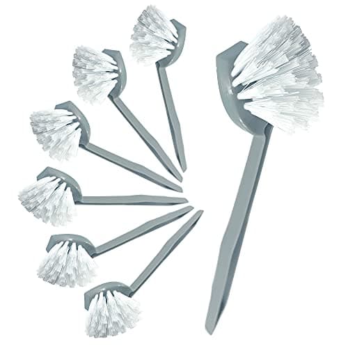 Image of Pack of 7 Plastic Dish Brush Set with Firm Bristles − Dish Scrubber and Washing up Brushes for Kitchen, Sink, and Countertops (7-Pack Round Dish Brushes)