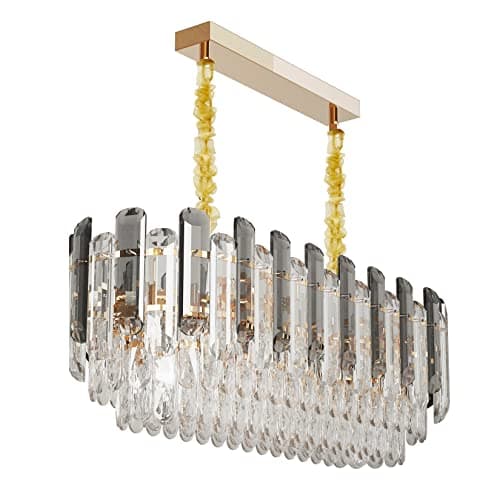 Image of LUVODI Luxury Modern Oval Crystal Chandelier: 60x30cm 3 Tiers Ceiling Hanging Pendant Light with 6 Bulbs - Contemporary Lighting Fixture Lamp for Kitchen Island Bedroom Transparent Grey