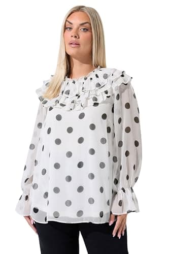 Image of Yours Limited Collection Curve Polka Dot Frill Neck Blouse - Women's - Plus Size Curve White