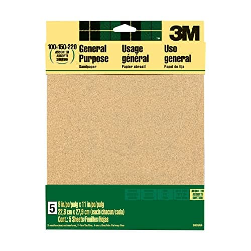 Image of 3M Aluminum Oxide Sandpaper Assorted Grit, 9005NA, 22.86 cm x 27.94 cm, 5 Sheets per Pack - For General Purpose Sanding on Paint, Wood and Metal