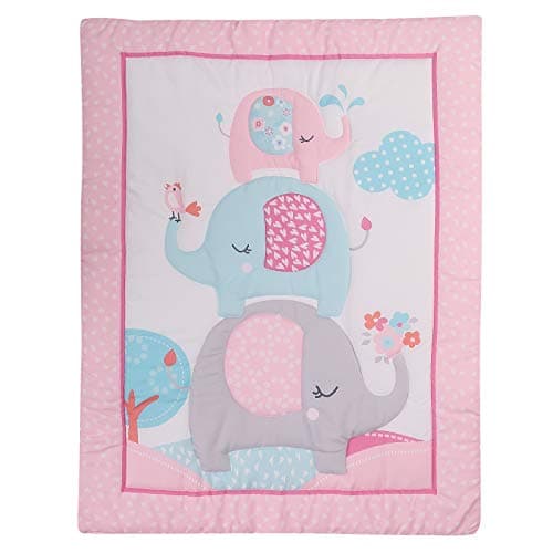 Image of HMtideby Animal Themed Baby Toddler Blanket Quilt Cot Comforter Crib Baby Quilts for Boys and Girls Nursery Bed Throw Blanket 84x107cm, Pink Elephant, Suitable for All Season