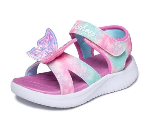 Image of Skechers Baby Girl's Jumpsters Sandal Butterfly Brites Sneakers, Pink Sparkle Synthetic/Multi Trim, 8 UK Child