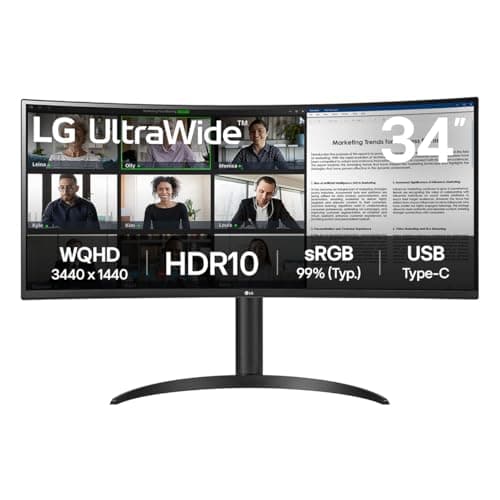 Image of LG UltraWide Curved PC Monitor 34WR55QK, 34 inch, 1440p, 100Hz, 5ms Response Time, VA Panel, Smart Energy Saving, USB-C (65W Power Delivery), Displayport, HDMI