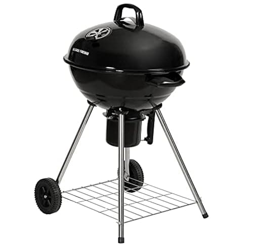 Image of George Foreman Portable Charcoal BBQ Round Kettle 47.5 cm, Adjustable Vent, Integrated Thermometer, Charcoal Barbecue, Stand & 2 Wheels with Chrome Grill, GFKTBBQ, 60x51x90