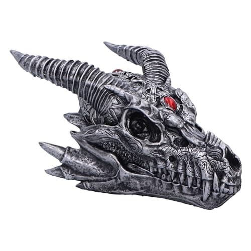 Image of Nemesis Now Tribal Flame Dragon Skull Ornament 11cm – Silver Resin Fantasy Gothic Display Figurine