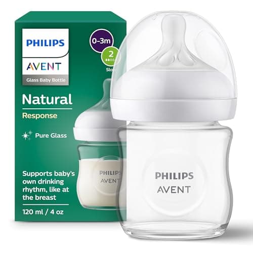 Image of Philips Avent Natural Response Glass Baby Bottle 4oz/120 ml with Slow Flow Teat (Flow 2), SCY930/01