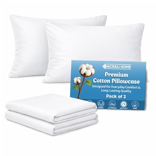 Image of Acrali Home White Egyptian Cotton Pillow Cases 2 Pack, Standard Size 50x75 cm - 200 Thread Count - Hotel Quality Super Soft, Breathable Pillow Covers with Envelope Closure